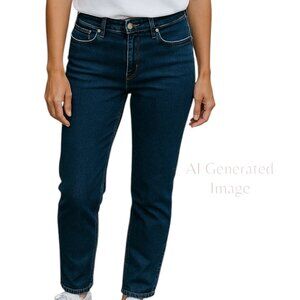 WORN  Womens Reversible Dark Med Wash Tapered Leg Denim Blue Jeans  Size 6 / 28